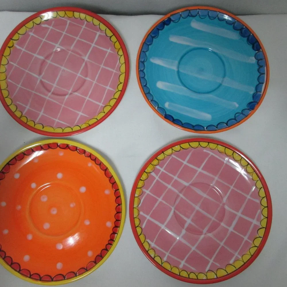Blond Amsterdam Set 4 multi color Large Saucer Lunch Appetizer Plates 7.5
